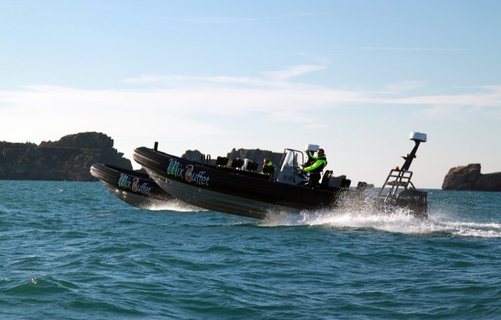 Zwarte support-RIB tijdens regatta-ondersteuning