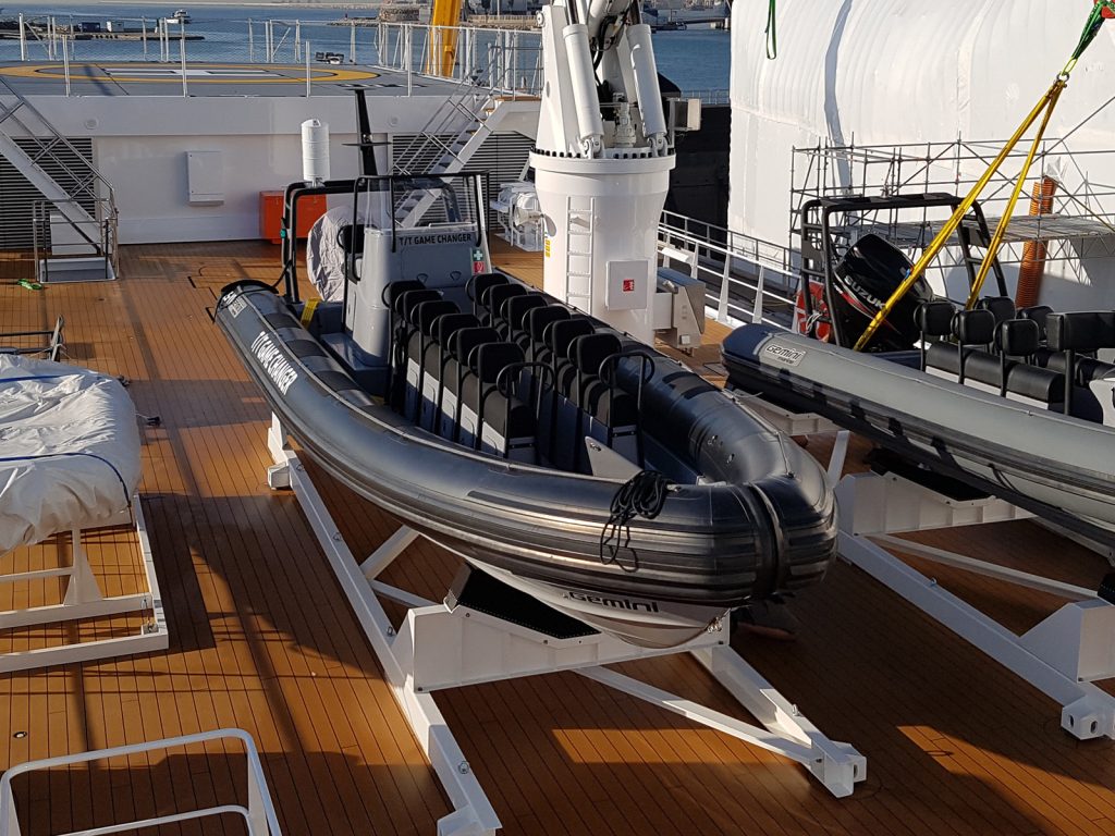 Support RIBs secured on the mother vessel deck