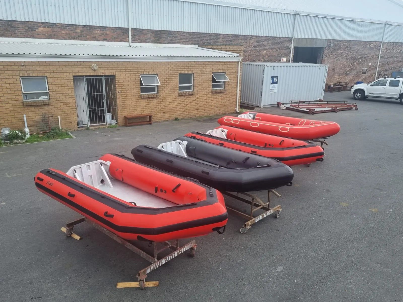 Gemini Marine rescue boats at the factory, viewed from the bow