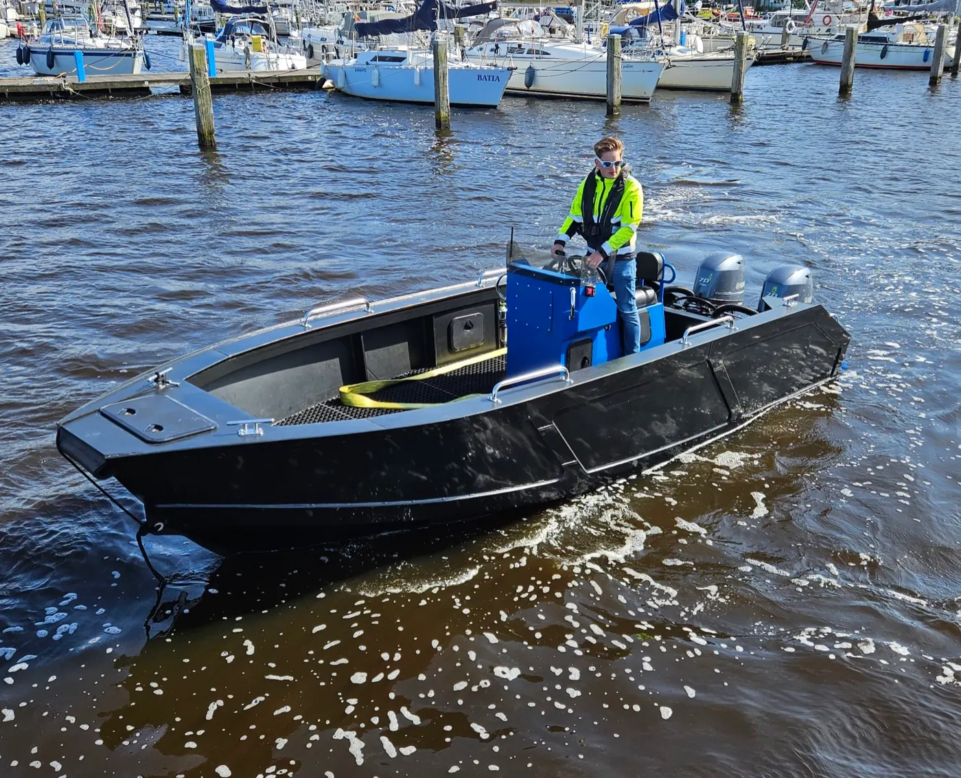 Rhino Marine 600TT HDPE workboat on the water
