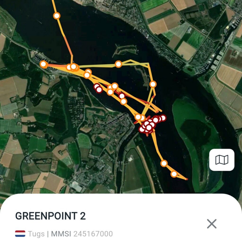 Recorded operating route of Greenpoint 2 across the Veerse Meer